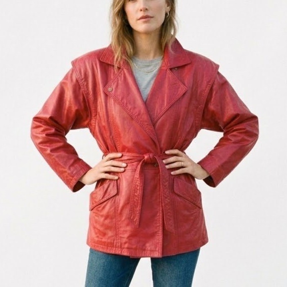 Vintage 80s Voyager West Red Batwing Coated Cotton Jacket 80s ILGWU USA 10 M